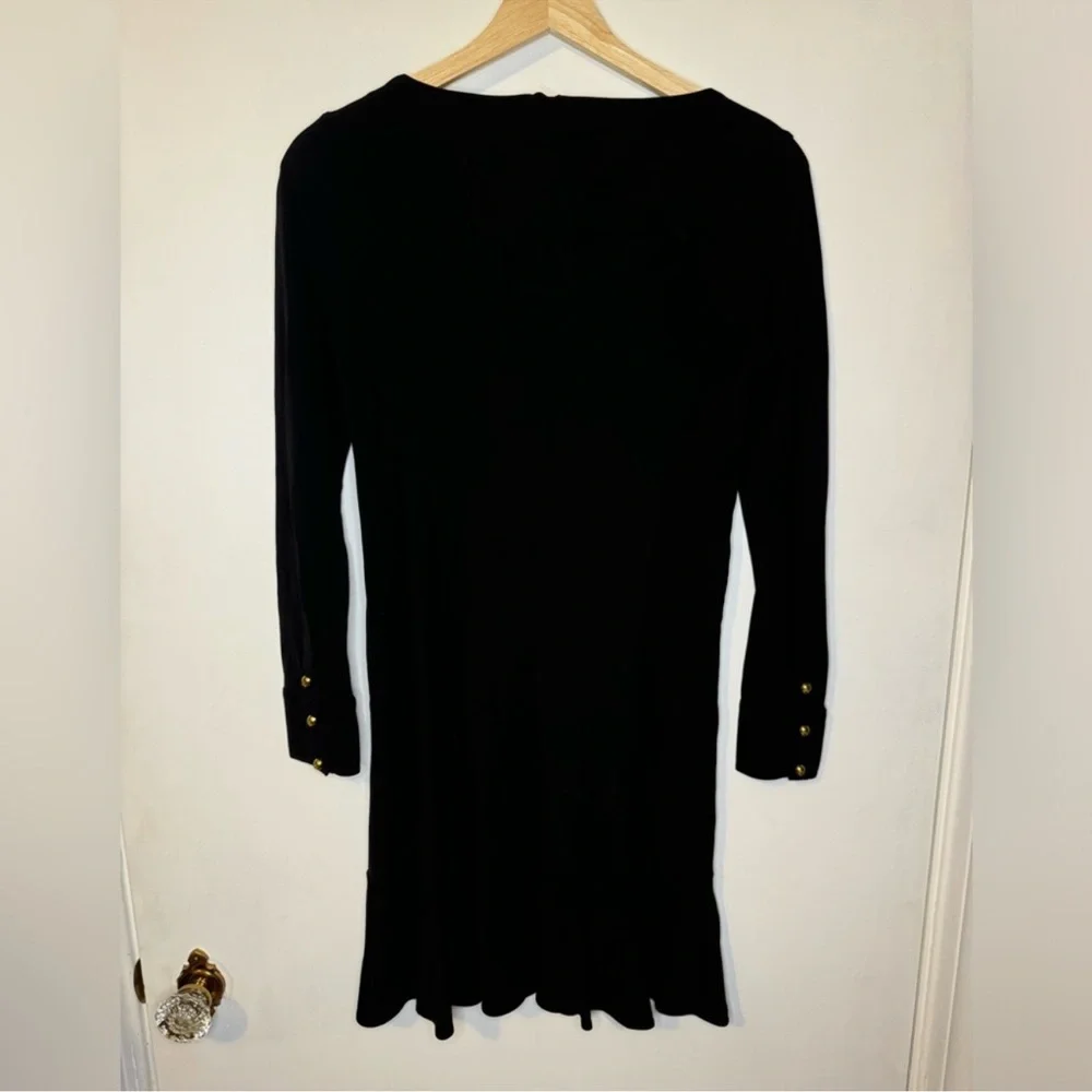 $300 TORY BURCH “Foster” Black Long Sleeve Ruffle Dress Gold Buttons Size Small